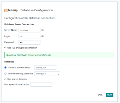 Step 4: Database info