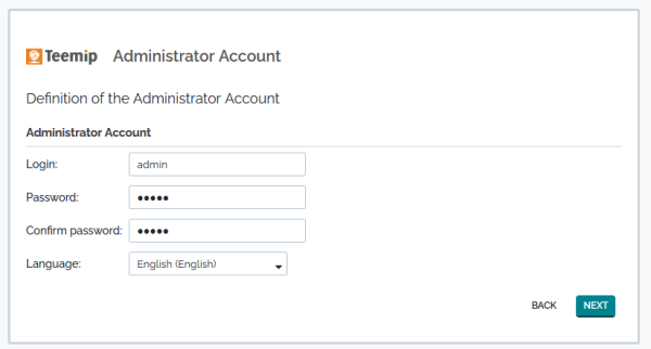 Step 5: Admin account